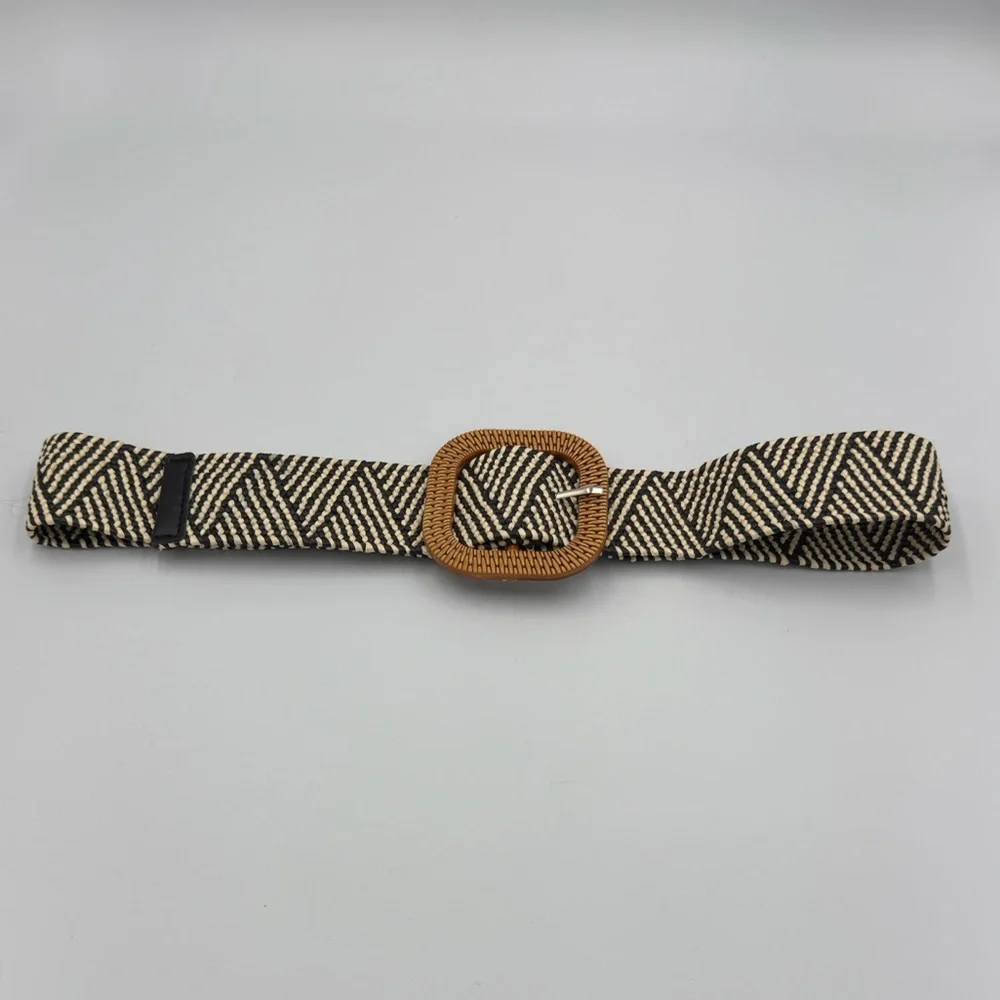 Women's Elastic Braided Straw Web Belt with Square Buckle One Size Fits Most